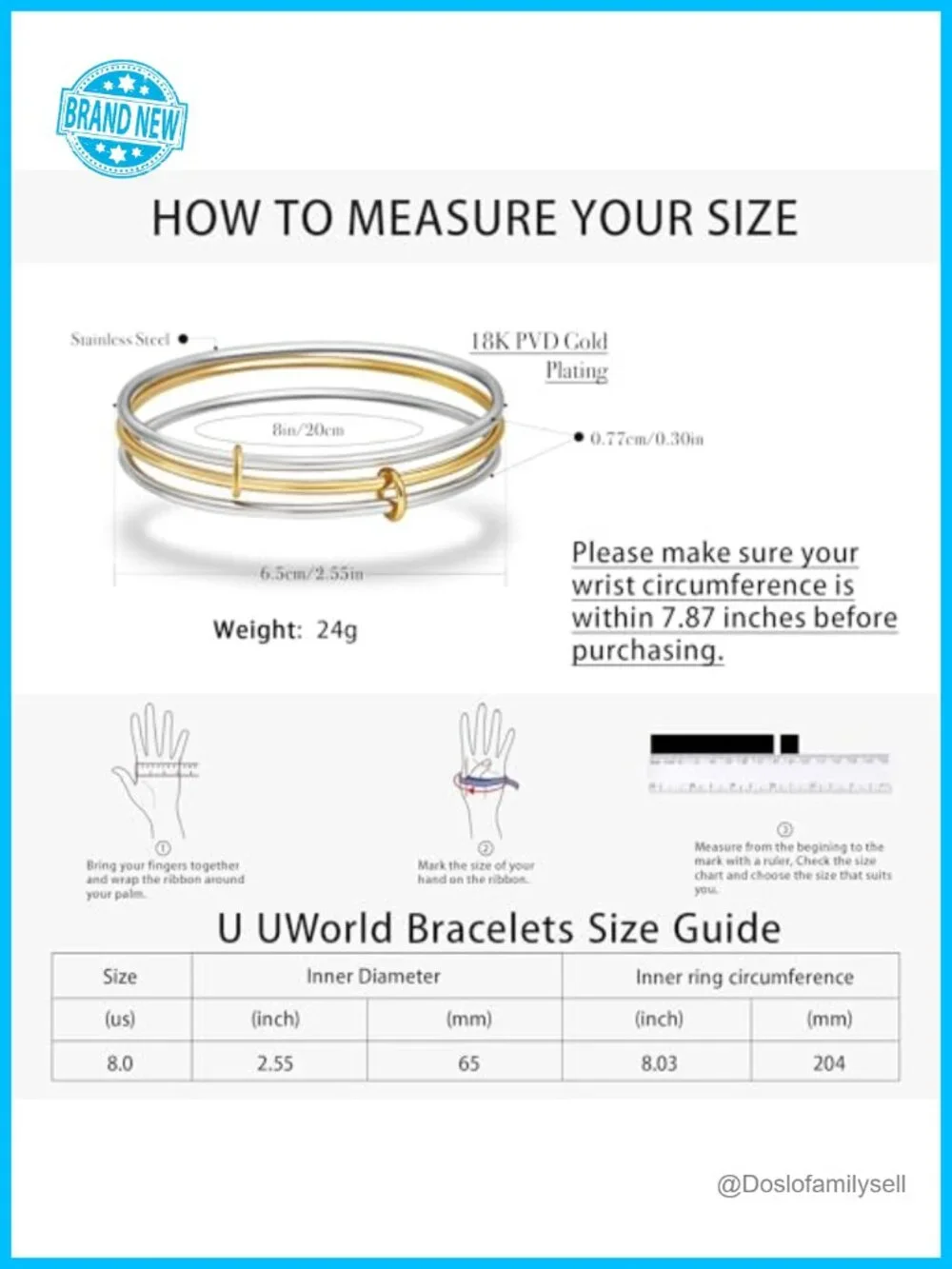 18K Gold Plated Stainless Steel Bangle Bracelets Stackable Trio Set 8 inch
